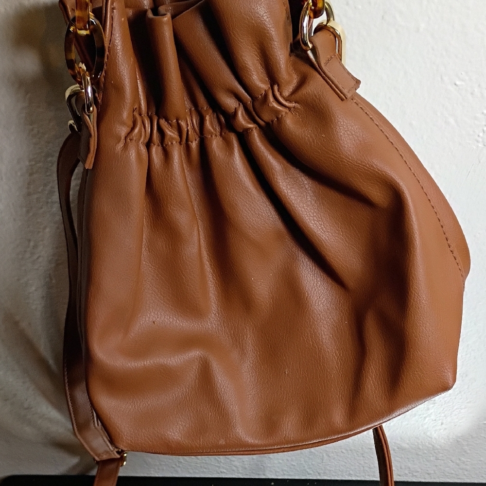 Brown Leather Snap Button Bag With Decorative Str… - image 5